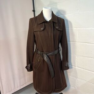 Vintage Miss Sixty Wool Blend Coat, Brown belted, size L
